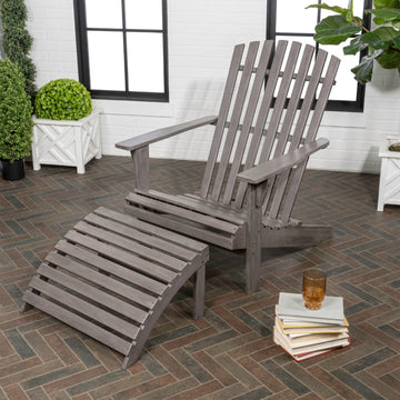 Saranac 2-Piece Traditional Rustic Acacia Wood Adirondack Chair with Detachable Ottoman - JONATHAN Y